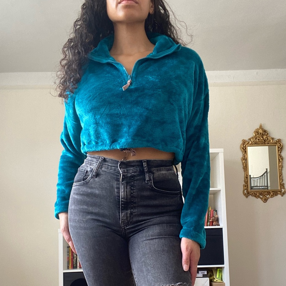 Urban Outfitters Crop Fleece Half Zip Sweater